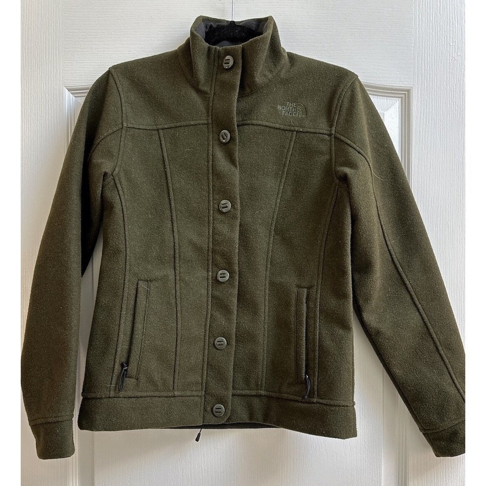 RARE- The North Face Women Woolen Blend Coat Dark Olive Green Size SP